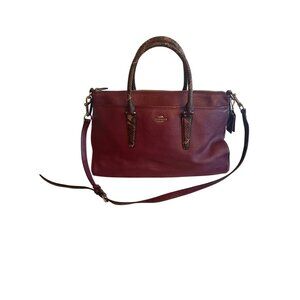 Coach Burgundy Purple Leather Satchel Snake Print Handles Crossbody Strap